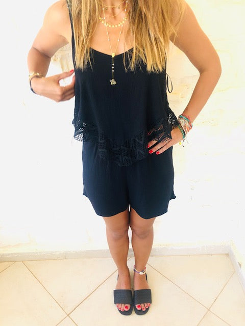 Black Lace Trim Playsuit