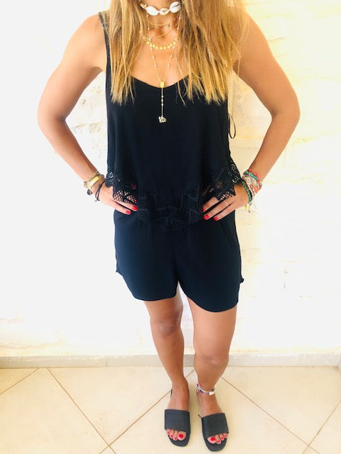 Black Lace Trim Playsuit