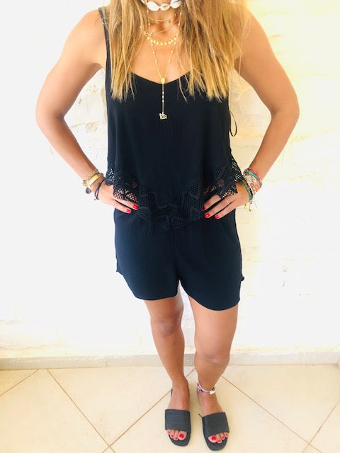 Black Lace Trim Playsuit