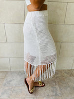 White Crochet Tassel Beach Skirt