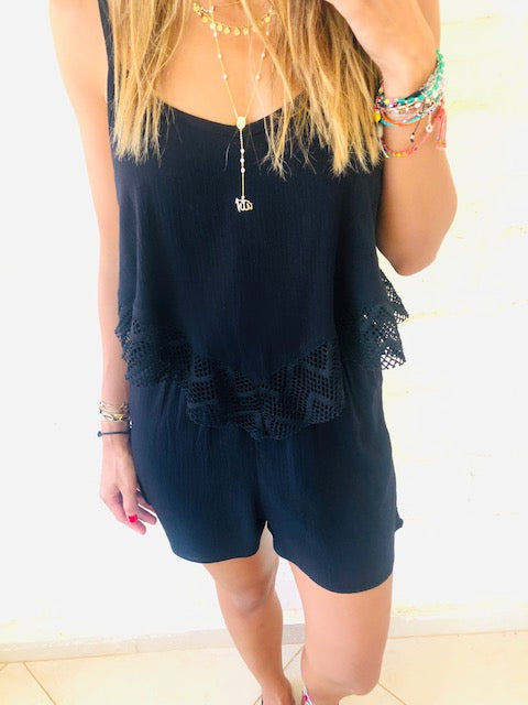 Black Lace Trim Playsuit