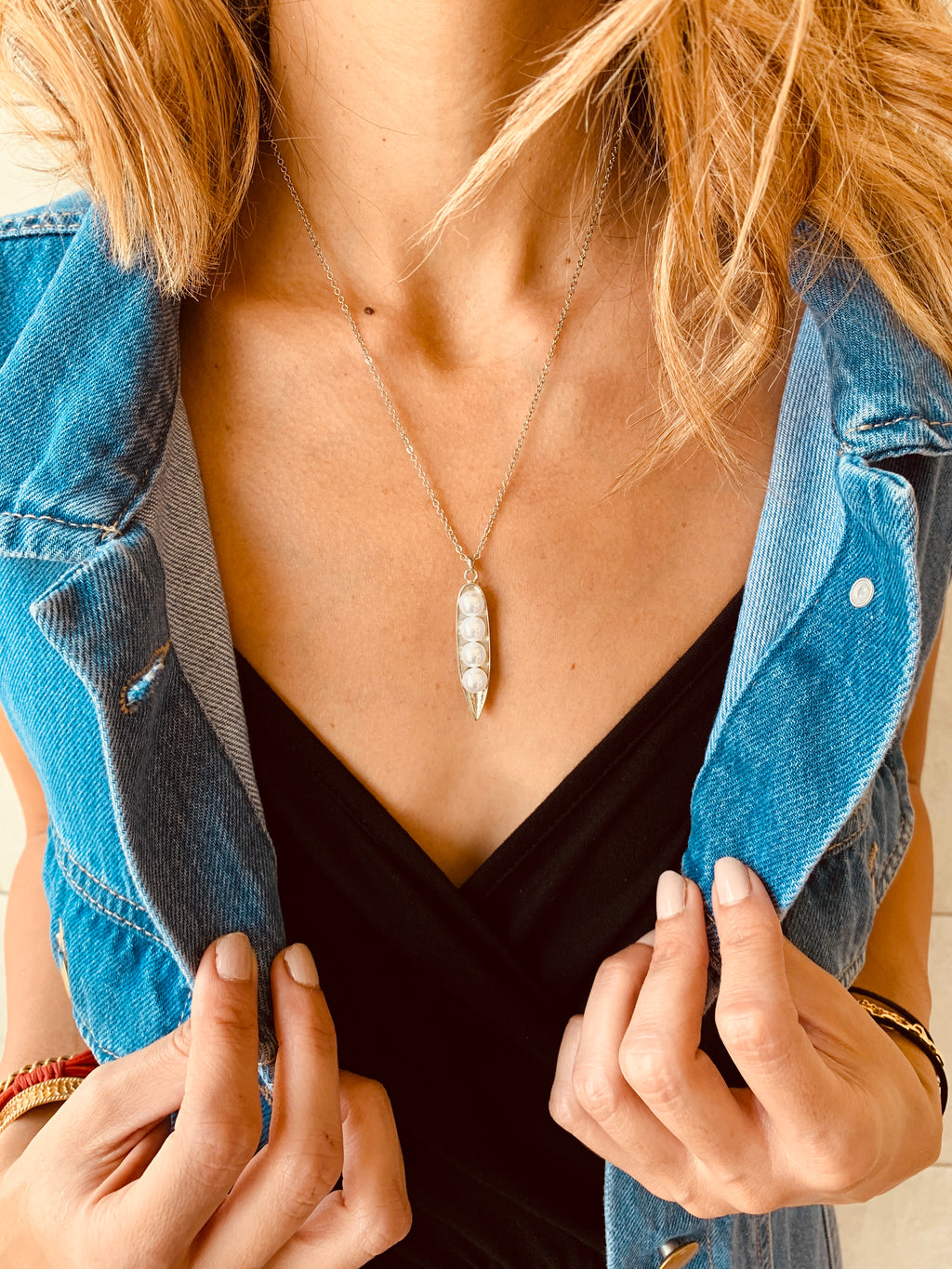 Silver Pearl Bullet Necklace