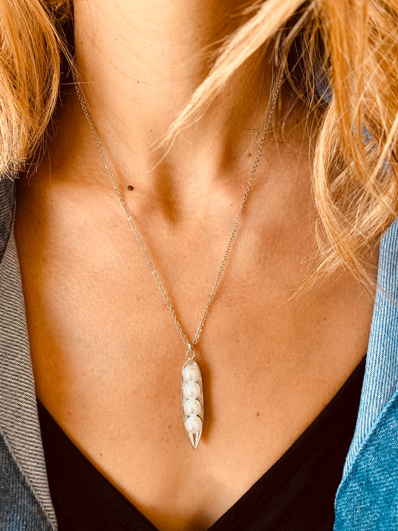 Silver Pearl Bullet Necklace