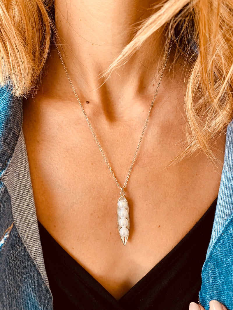 Silver Pearl Bullet Necklace