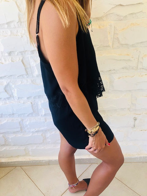 Black Lace Trim Playsuit