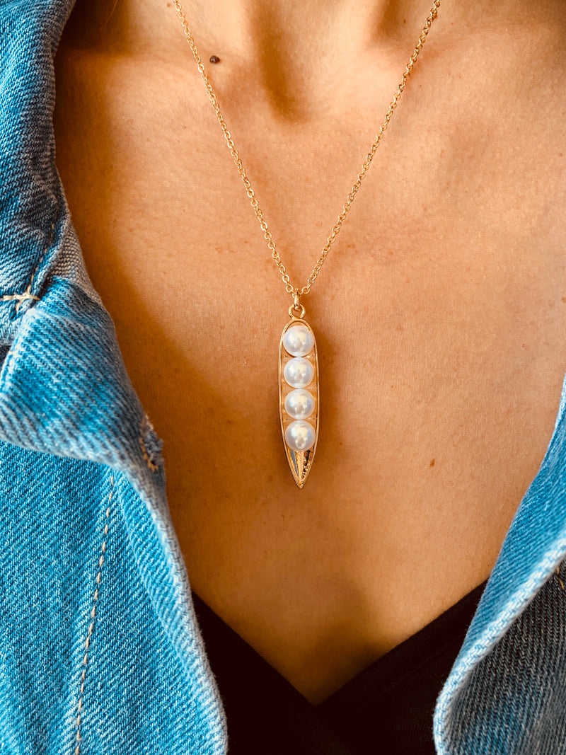 Gold Pearl Bullet Necklace