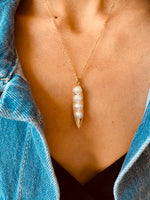 Gold Pearl Bullet Necklace