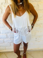 White Lace Trim Playsuit