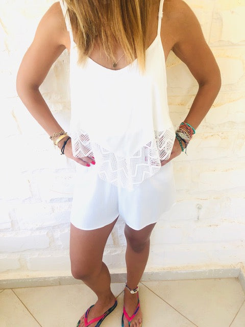 White Lace Trim Playsuit