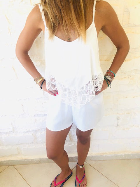 White Lace Trim Playsuit