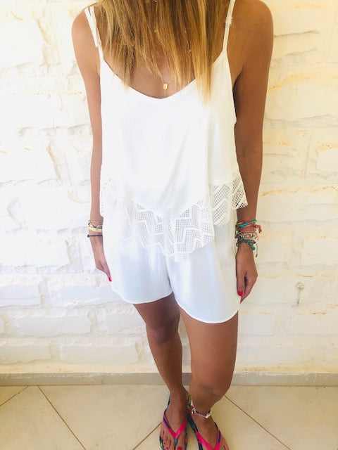 White Lace Trim Playsuit