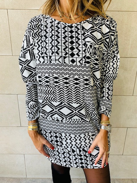 Monochrome Tribal Knit Tunic