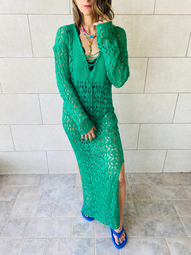 Green Cross Crochet Dress