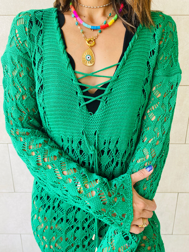 Green Cross Crochet Dress
