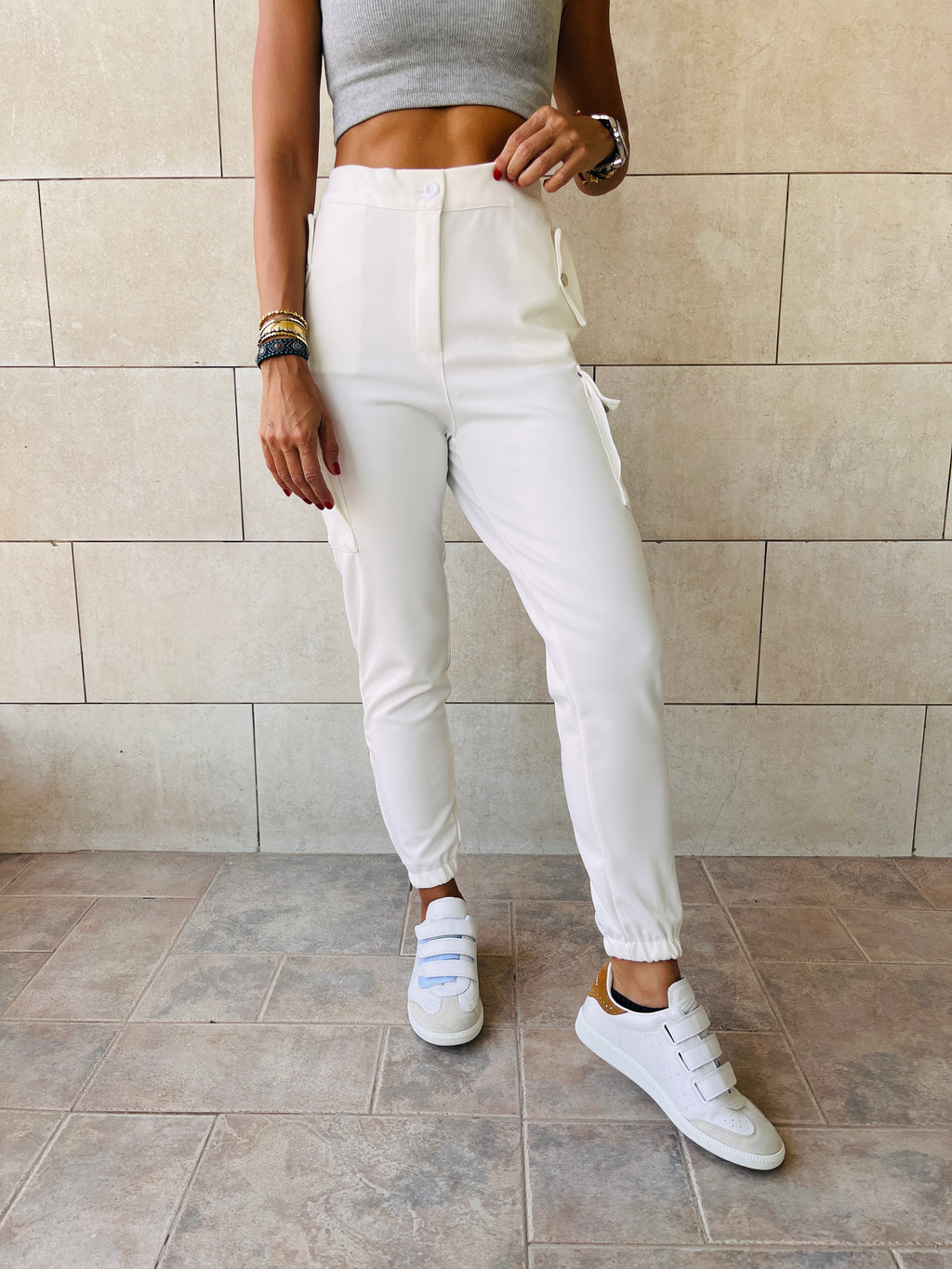 White Pocket Cargo Pants