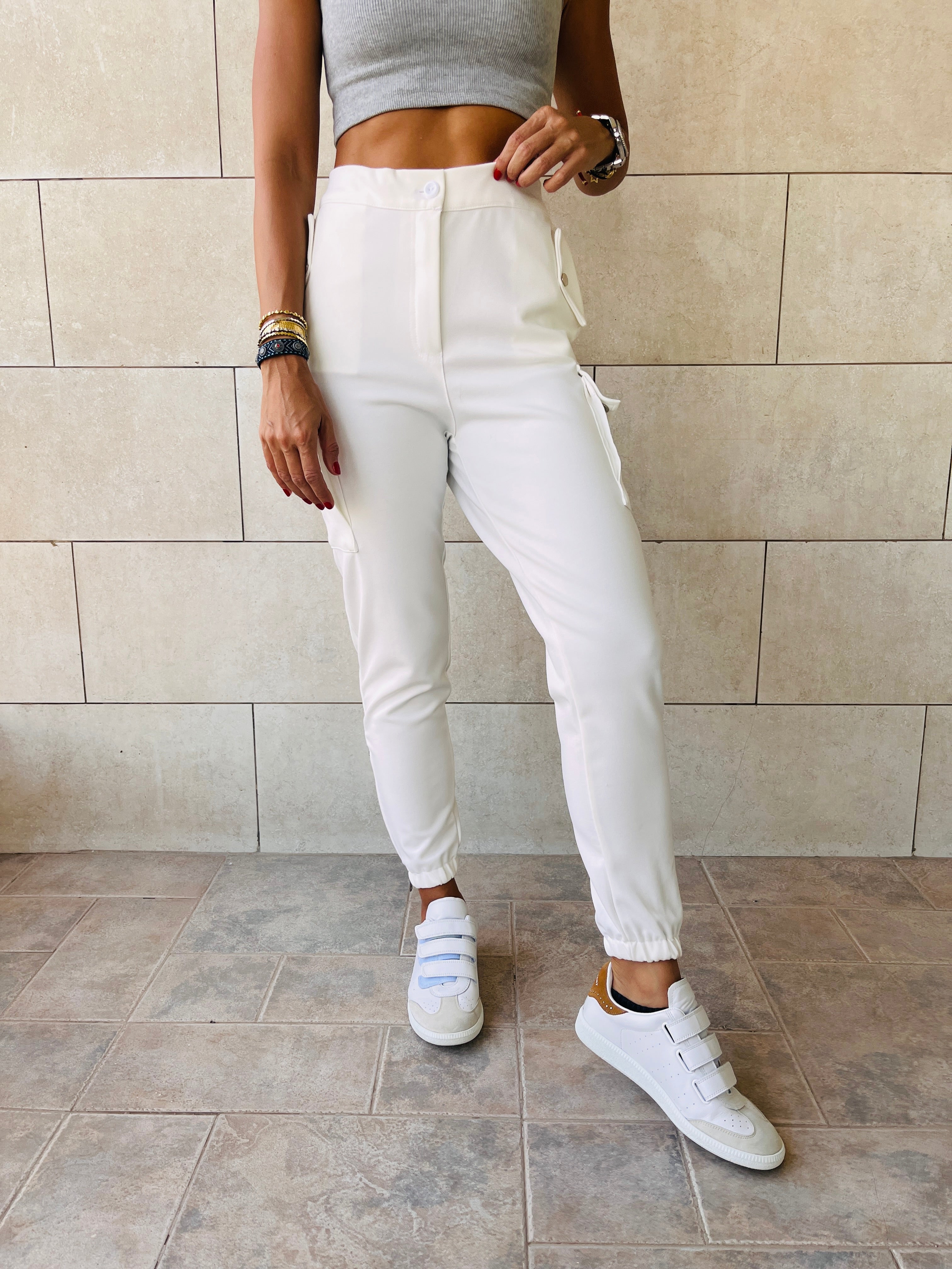 White Pocket Cargo Pants