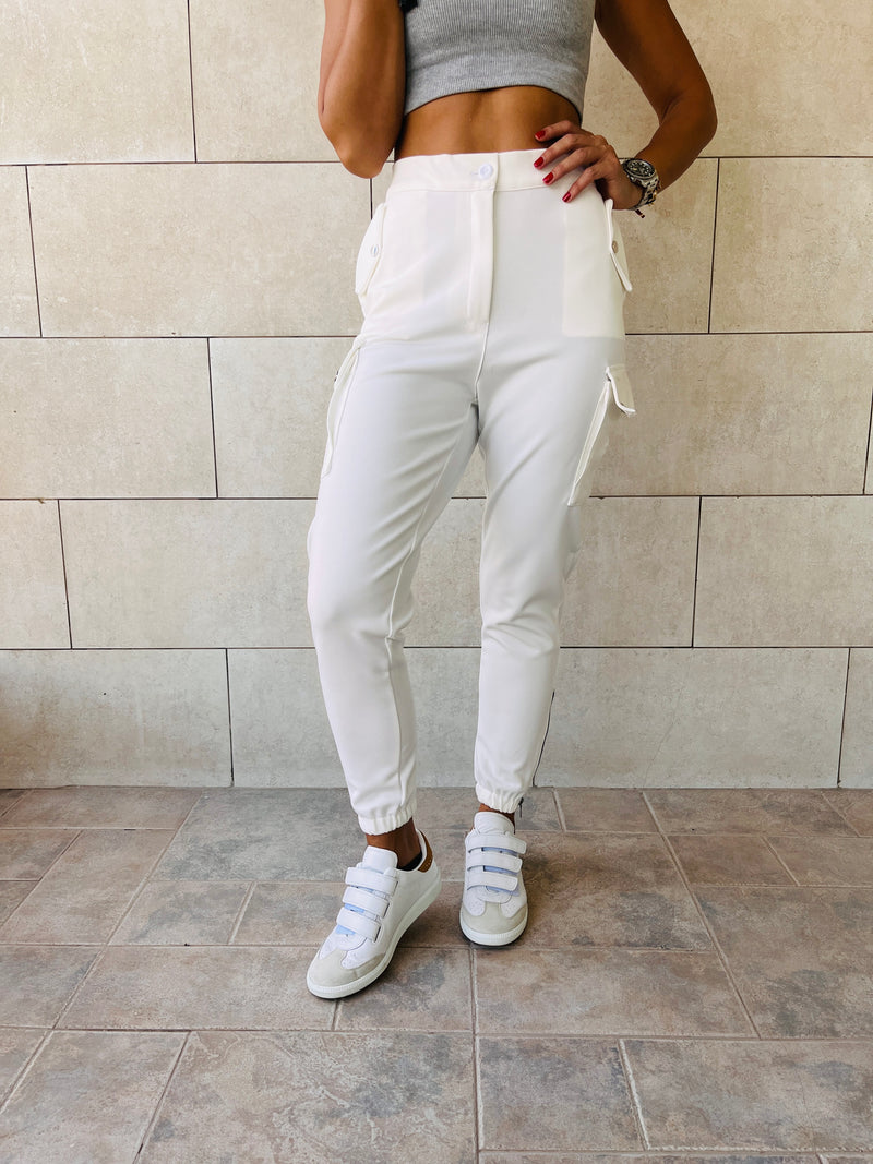 White Pocket Cargo Pants