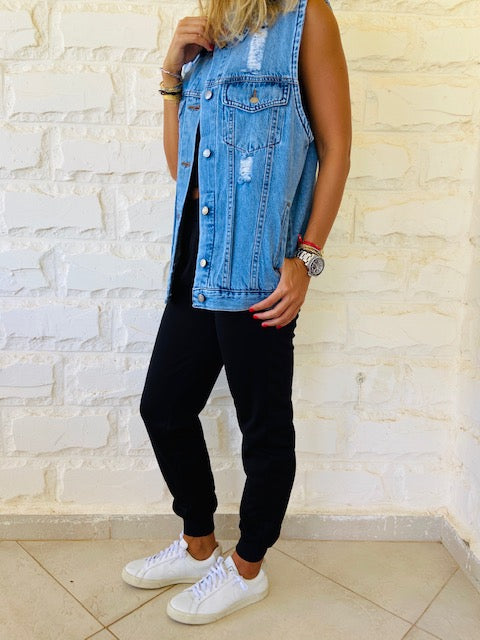 Ripped Blue Denim Vest