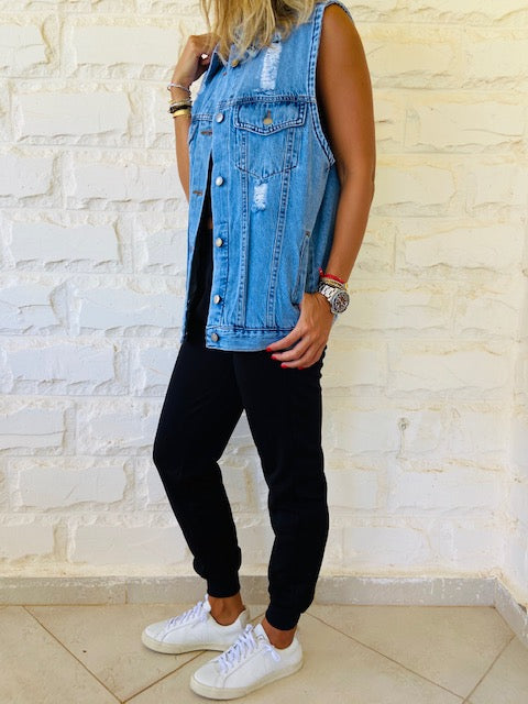 Ripped Blue Denim Vest