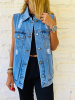 Ripped Blue Denim Vest