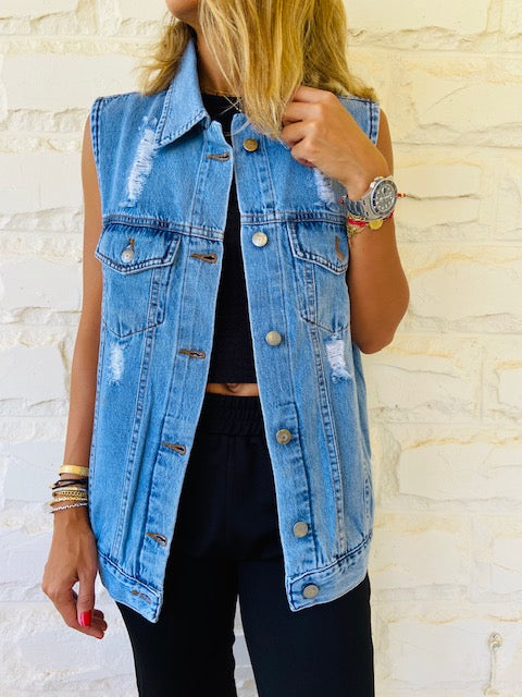 Ripped Blue Denim Vest