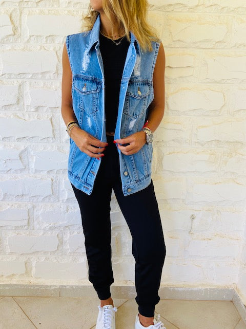 Ripped Blue Denim Vest