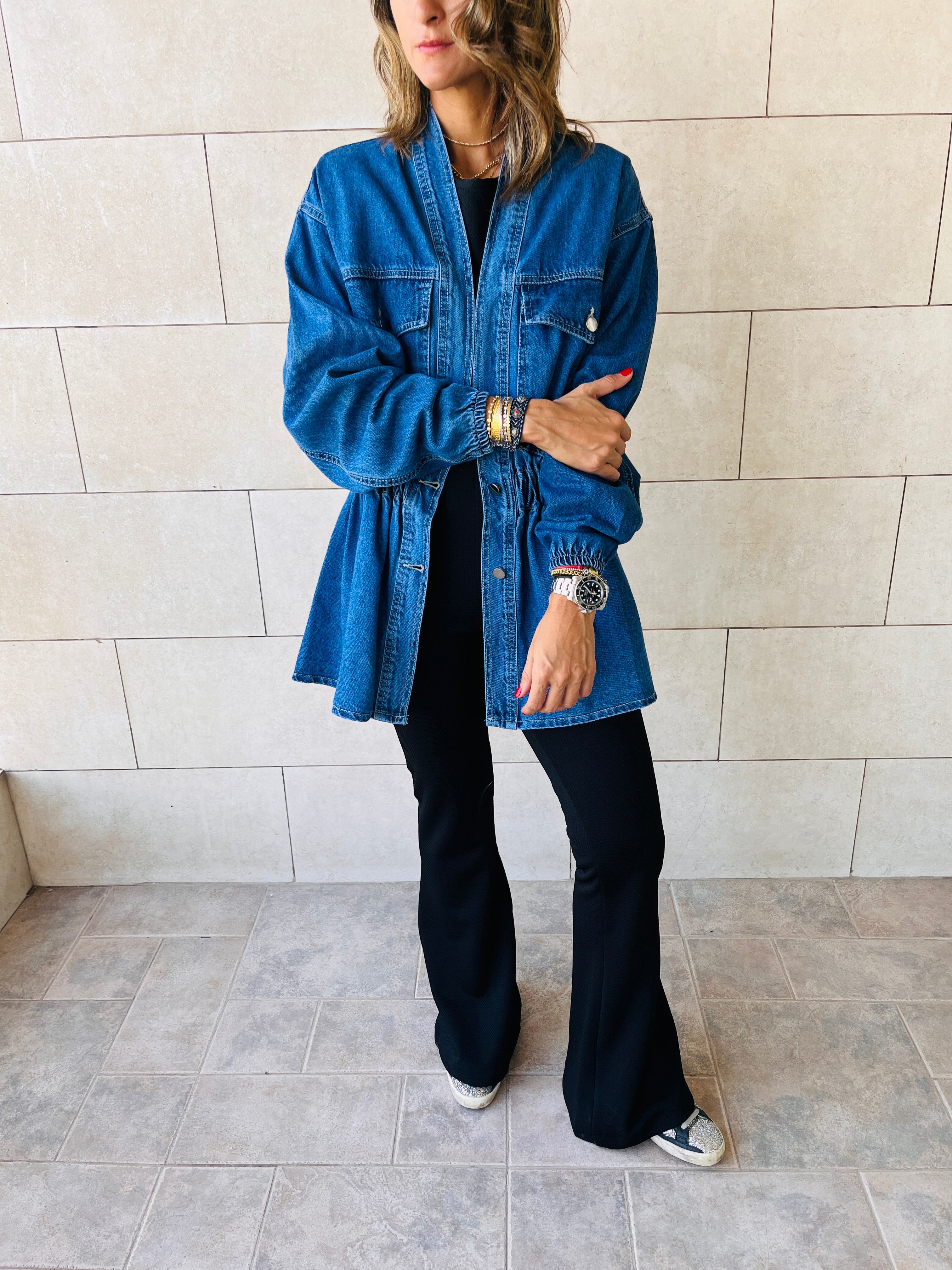 Washed Dark Double Button Denim Jacket