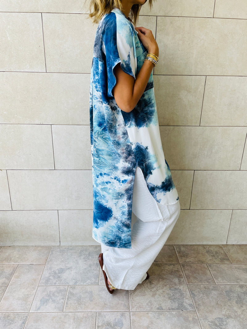 Sky Blue Longline Shirt Tie Dye Set