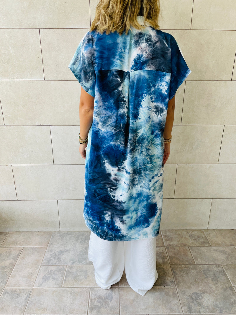 Sky Blue Longline Shirt Tie Dye Set