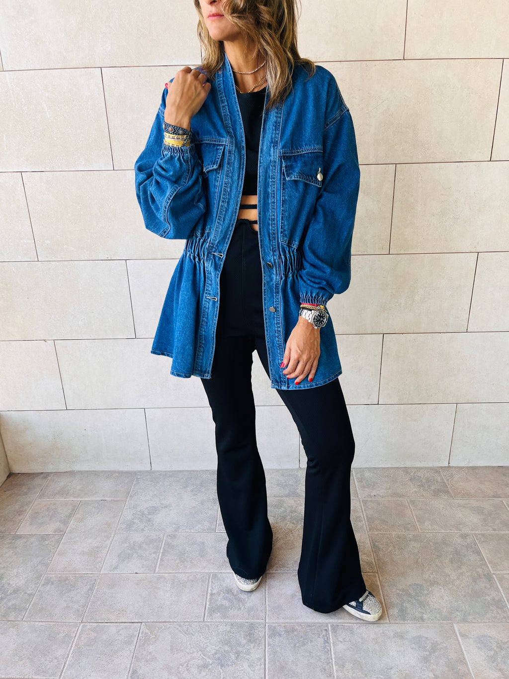 Washed Dark Double Button Denim Jacket