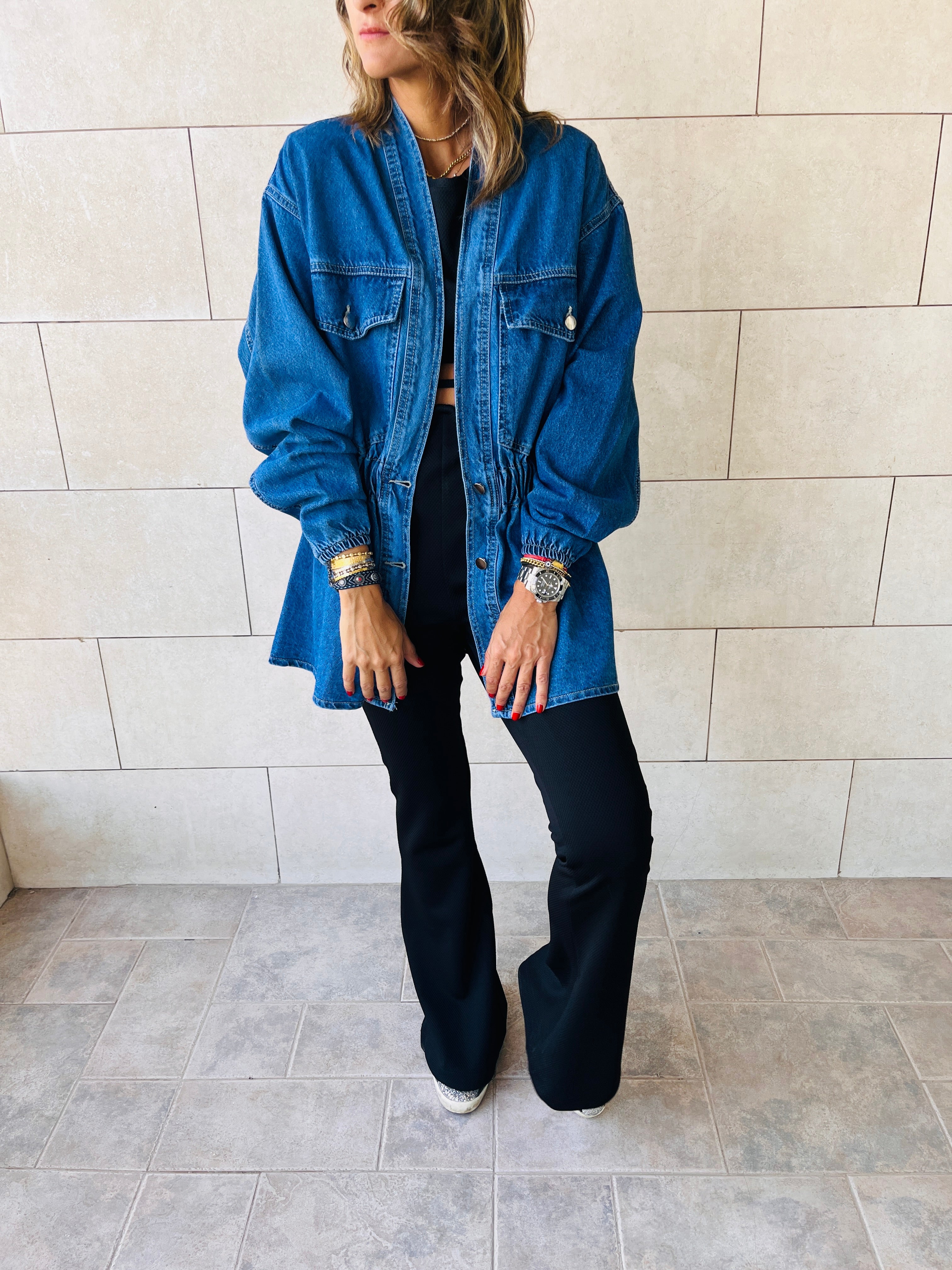 Washed Dark Double Button Denim Jacket