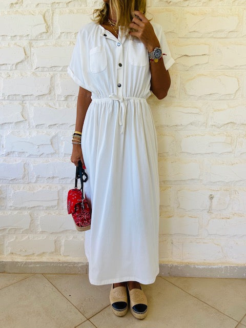 White Drawstring City Dress