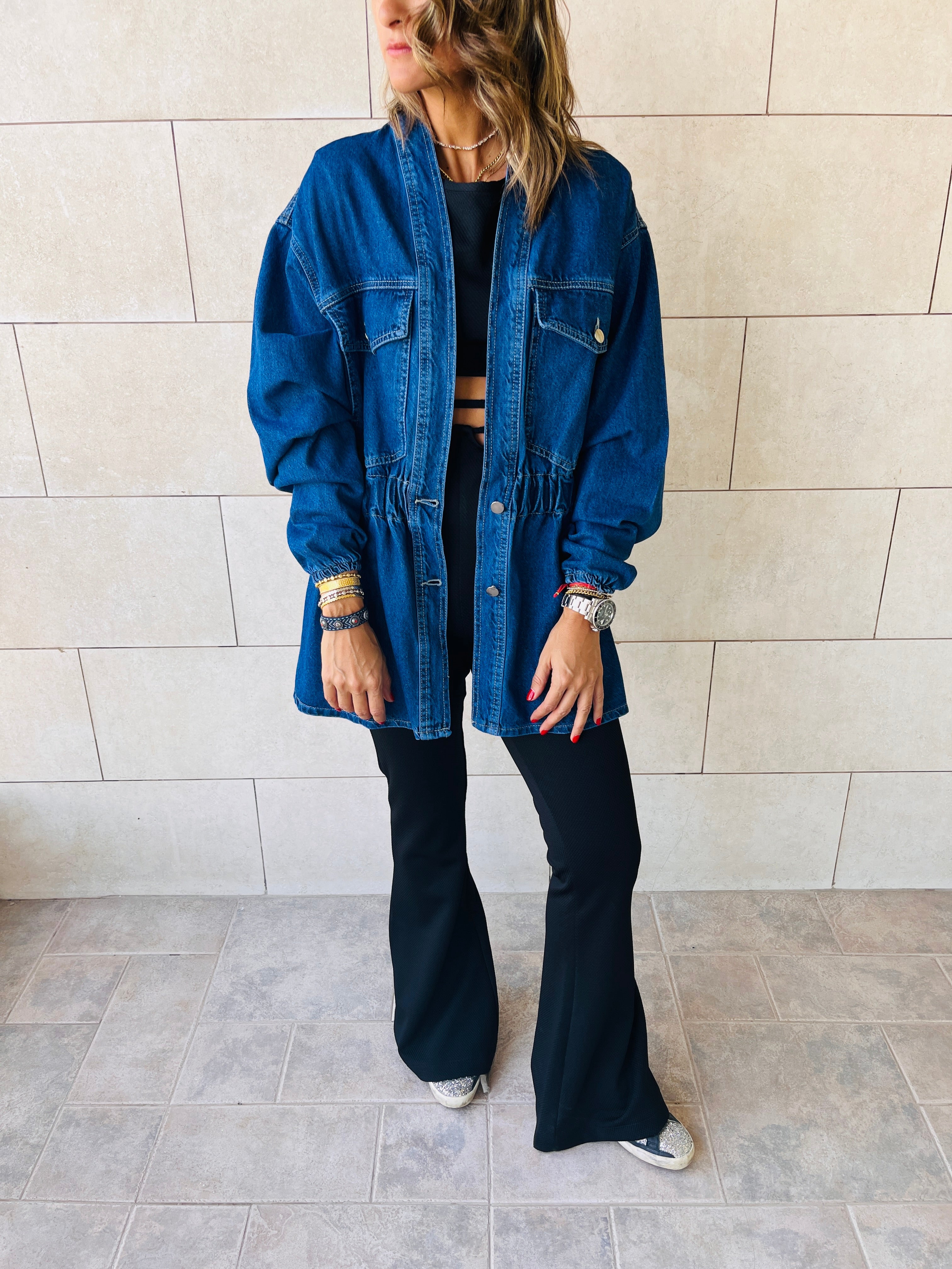 Dark Blue Double Button Denim Jacket
