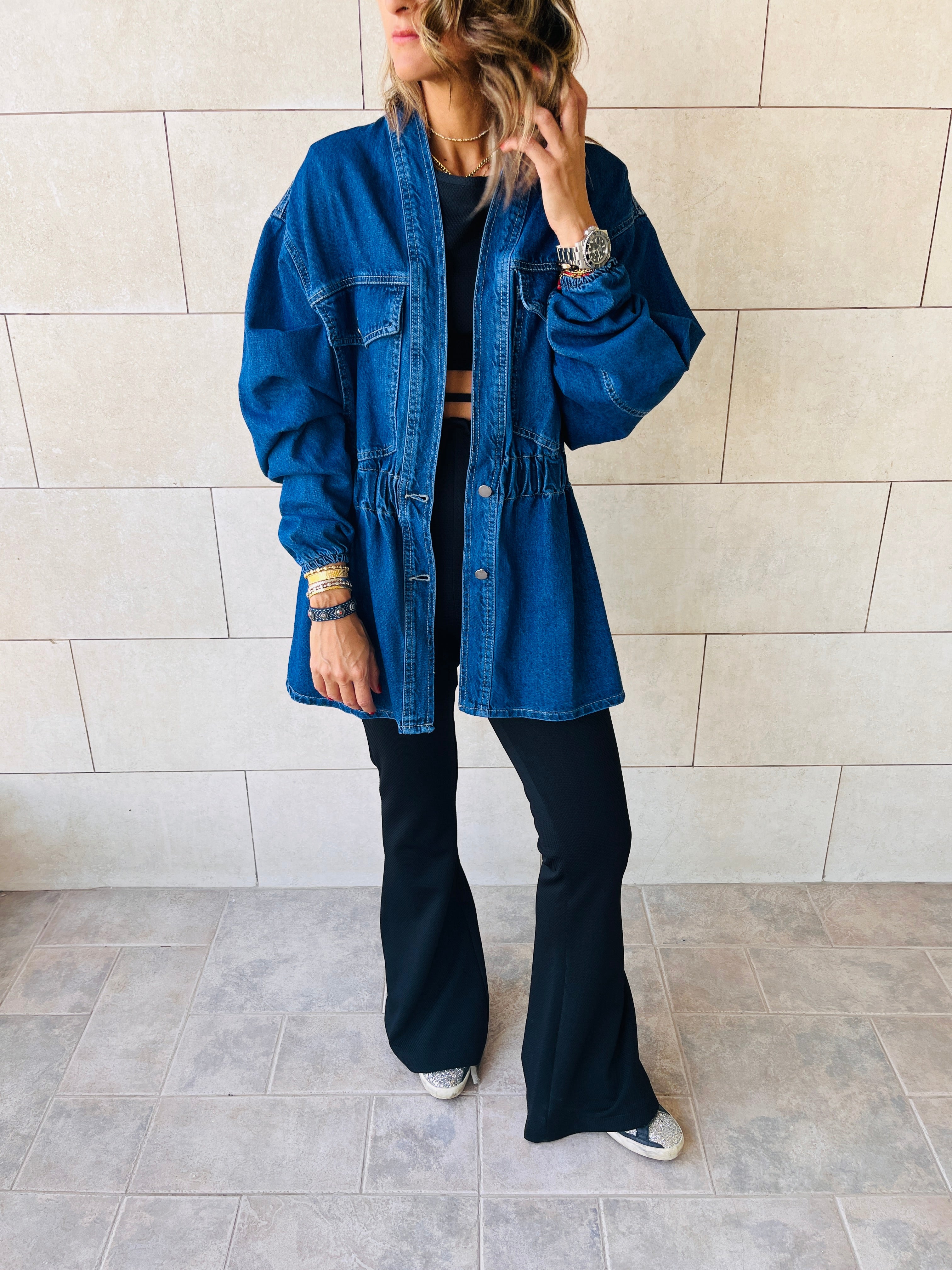 Dark Blue Double Button Denim Jacket