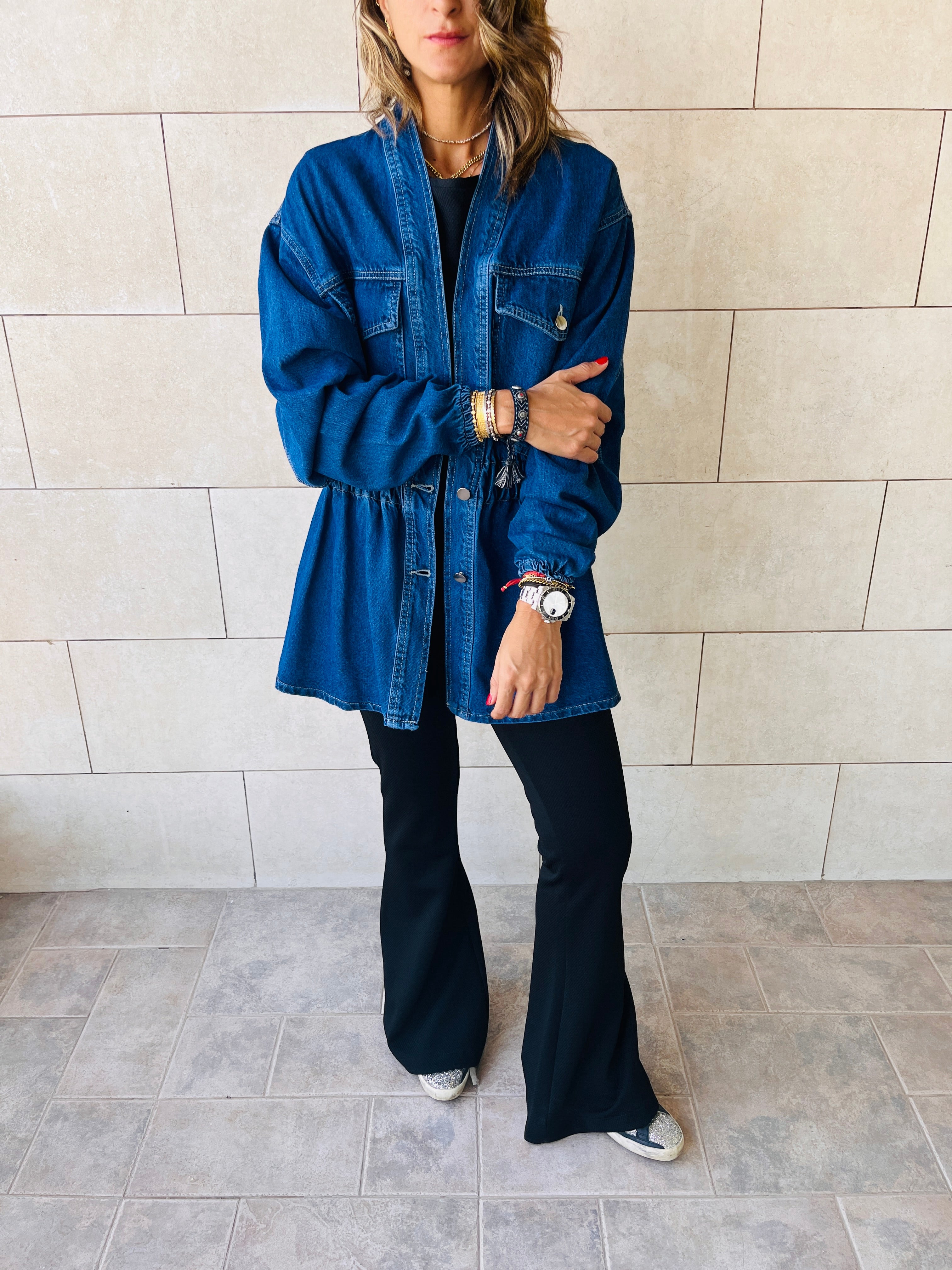 Dark Blue Double Button Denim Jacket
