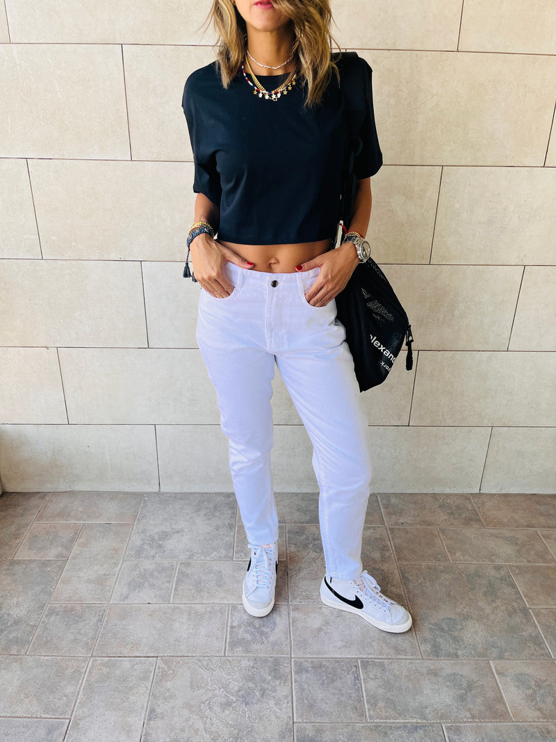 White Colored Mom Jeans