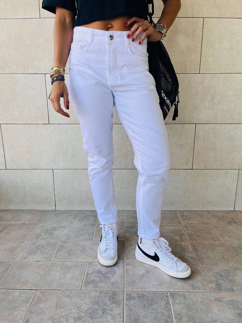 White Colored Mom Jeans