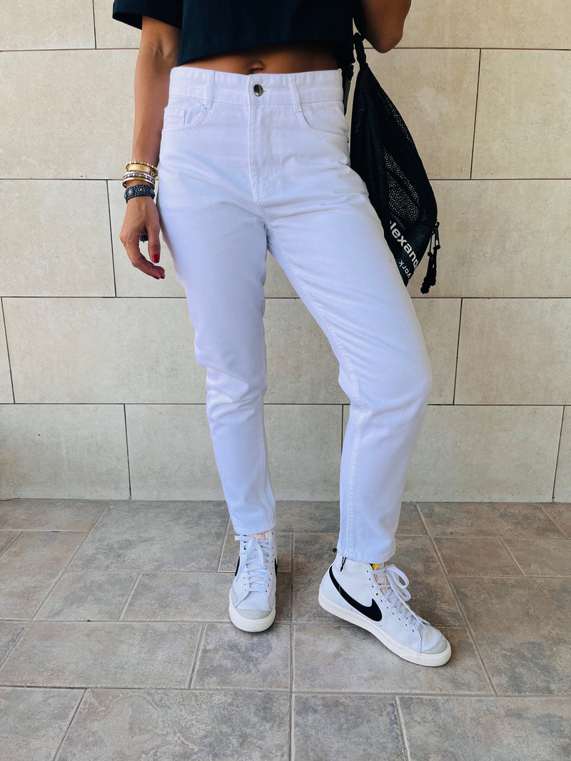 White Colored Mom Jeans