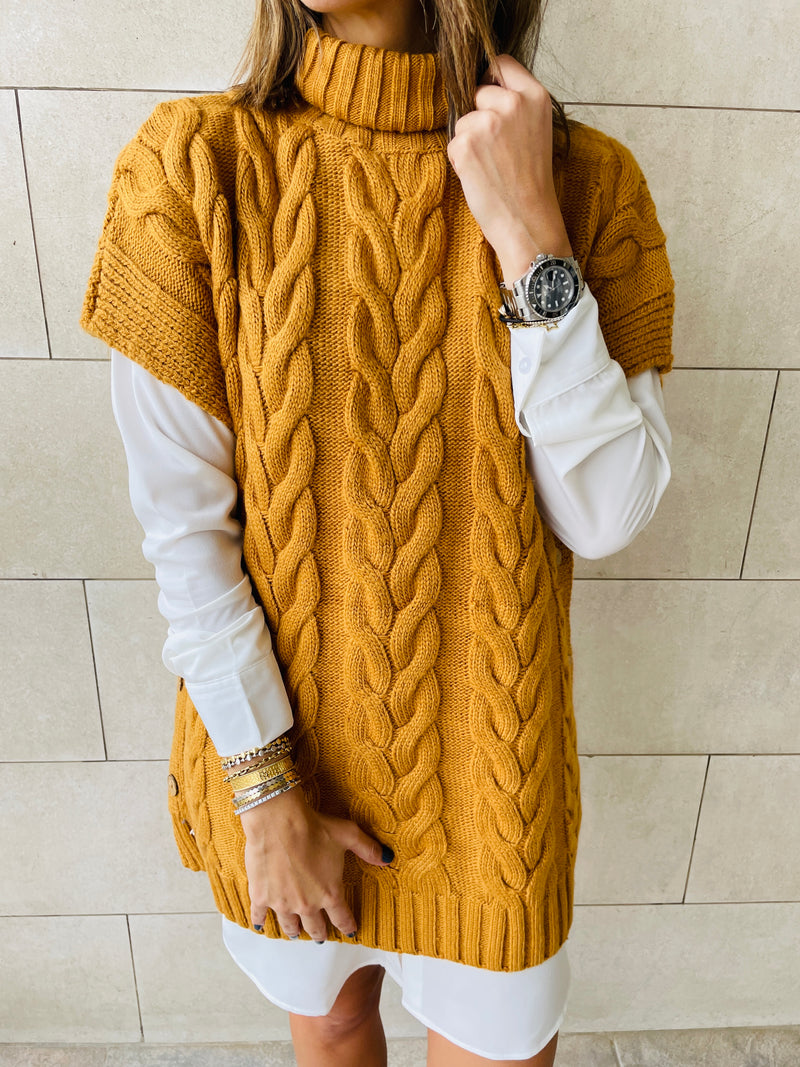 Mustard Kate Cable Poncho