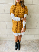 Mustard Kate Cable Poncho