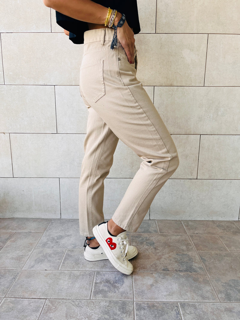 Beige Colored Mom Jeans