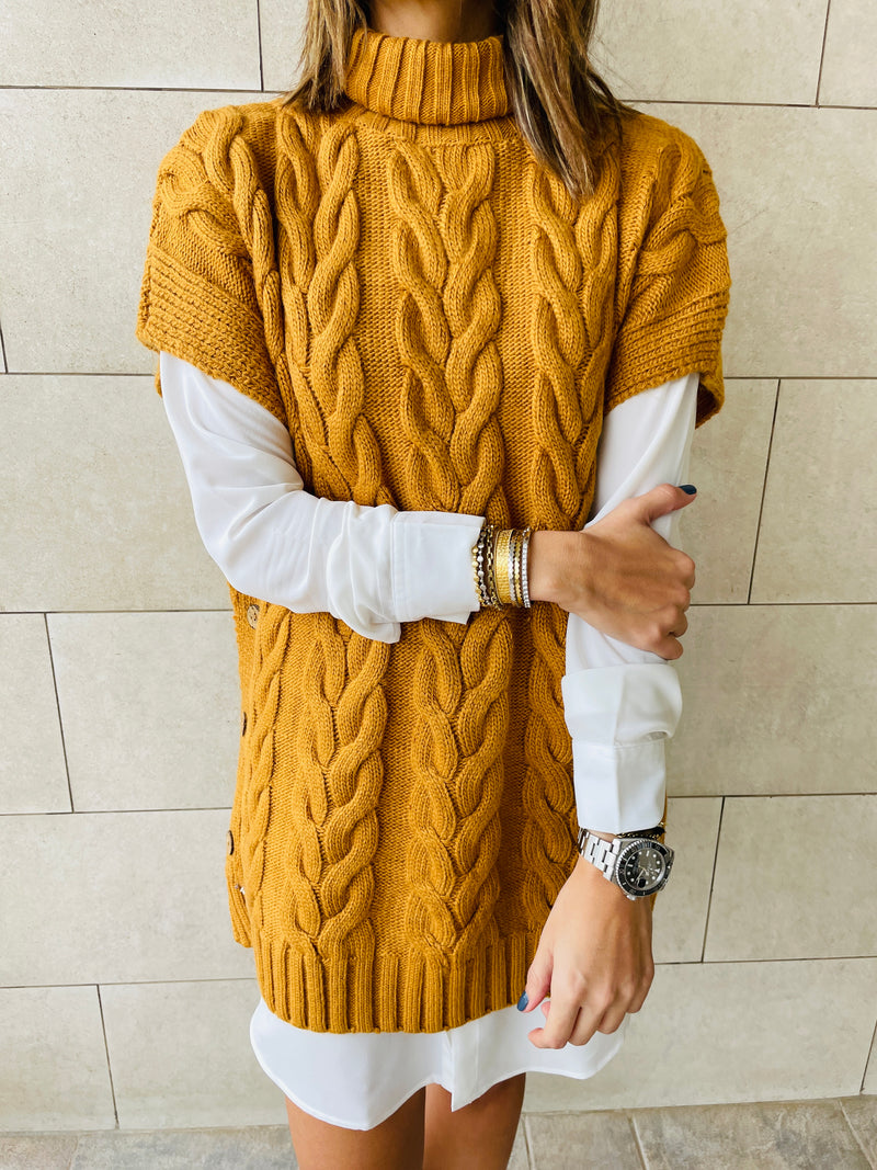 Mustard Kate Cable Poncho