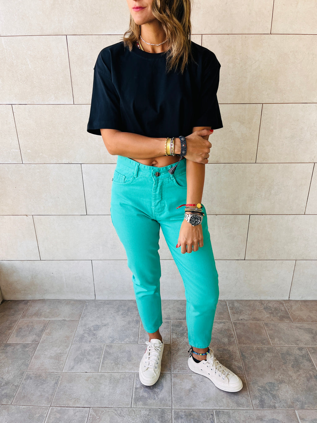 Green Colored Mom Jeans