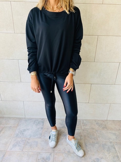 Black Drawstring Sweatshirt