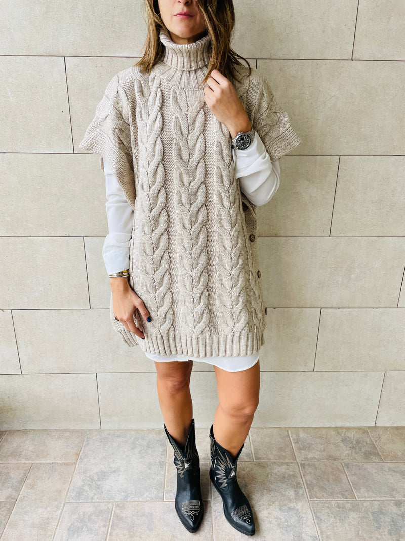 Beige Kate Cable Poncho