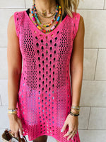 Pink Longline Crochet Beach Top