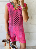 Pink Longline Crochet Beach Top