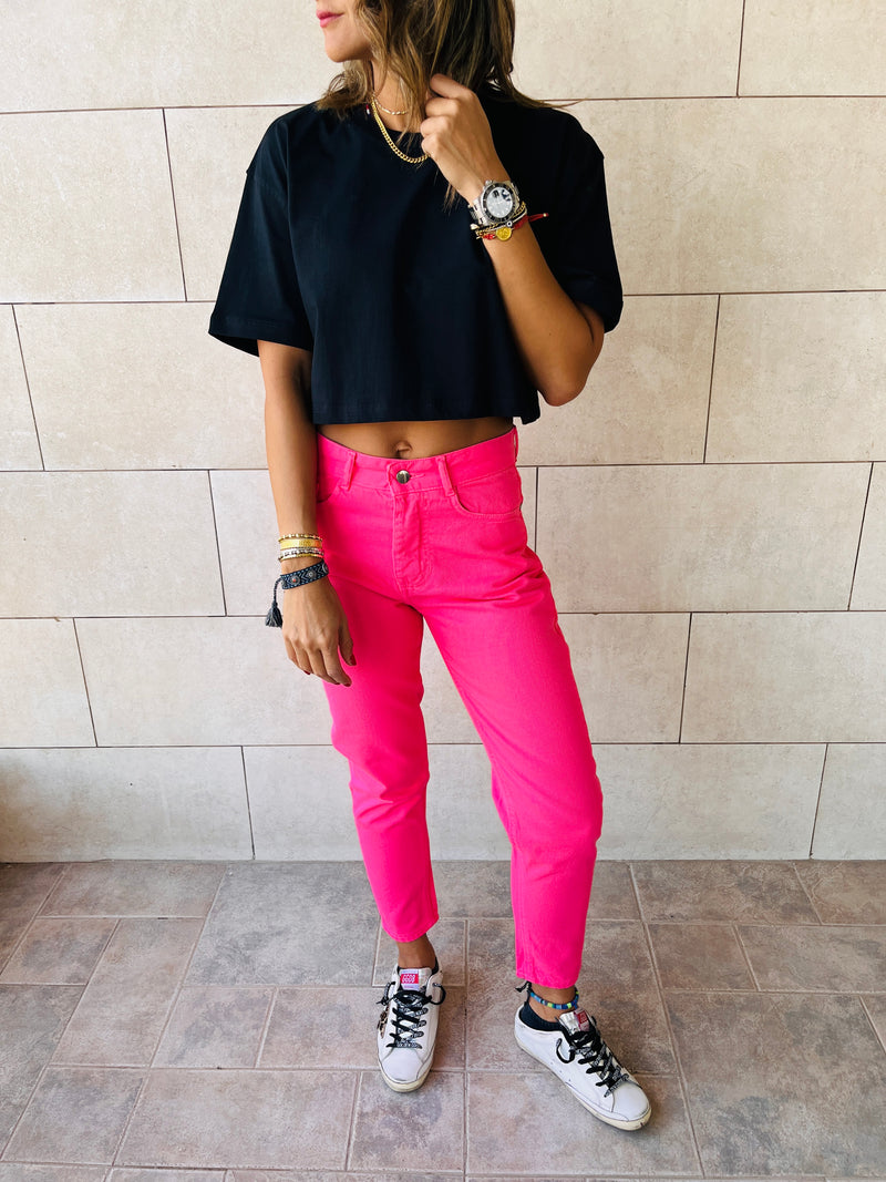 Fuchsia Colored Mom Jeans