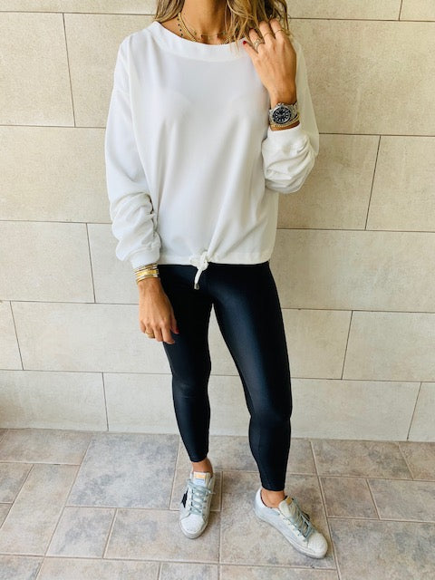 White Drawstring Sweatshirt