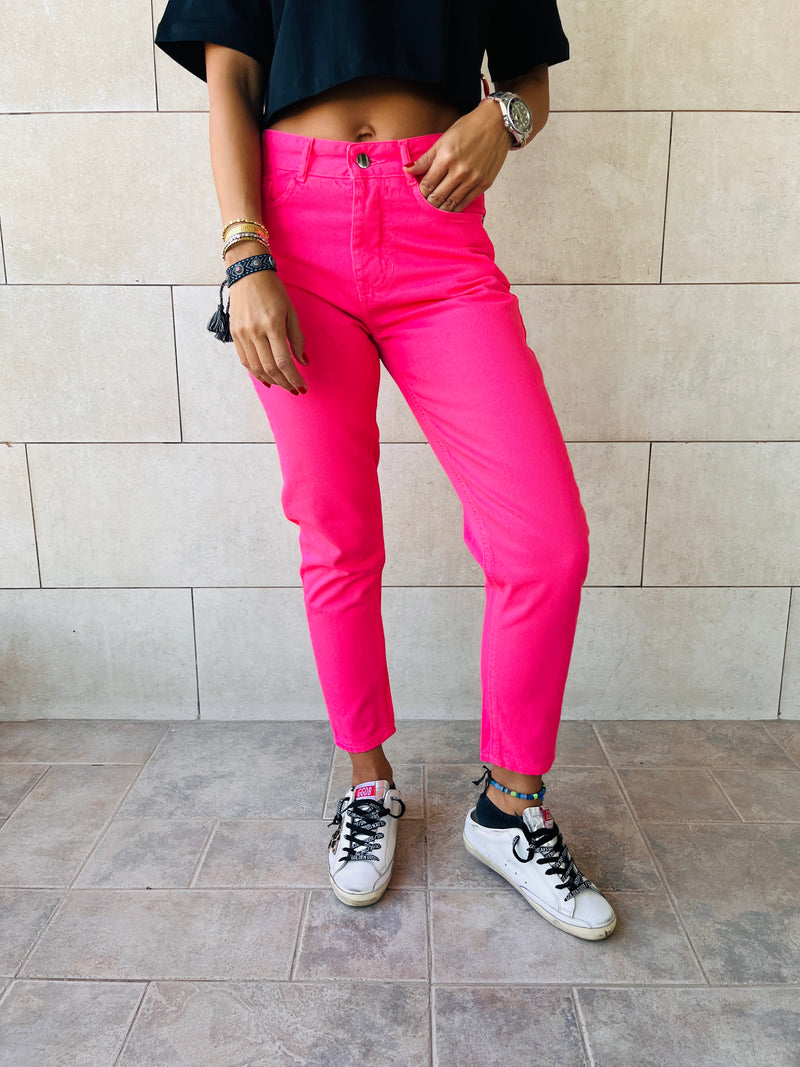 Fuchsia Colored Mom Jeans